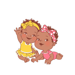 Cute little baby girls sitting on white background. 
