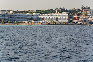 Naklejka premium Views of the island of Rhodes while walking on a ship on the Aegean Sea.