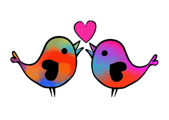 Multi-colored cute birds in love. Happy Valentine's Day. Vector illustration