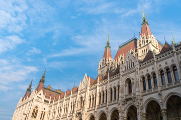 Fototapeta na wymiar Beautiful view of Budapest parliament against the sky, Hungary.
