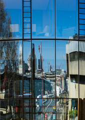 Reflection of the London skyline in a modern building.