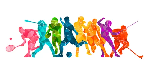 Tuinposter Color sport background. Football, basketball, hockey, box, \nbaseball, tennis. Vector illustration colorful silhouettes athletes © Razym