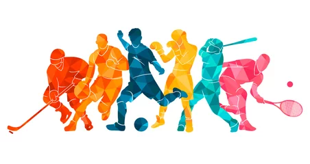 Deurstickers Color sport background. Football, basketball, hockey, box, \nbaseball, tennis. Vector illustration colorful silhouettes athletes © Razym