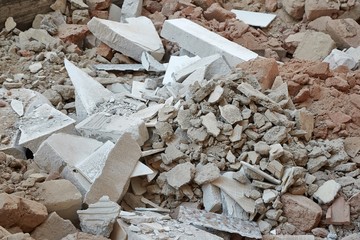 Pile of debris of a torn dow building