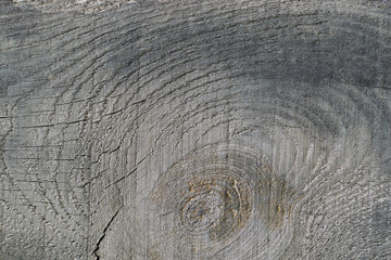 Fototapeta premium Old gray-brown natural wood background in the form of a board with cracks, knots and a rough surface