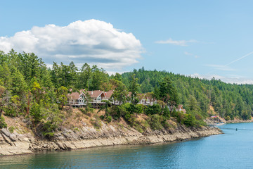 A perfect neighbourhood. Houses in suburb at Summer in the north America. Luxury houses with nice landscape.