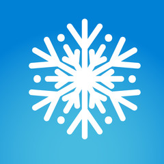 Vector illustration, snowflake icon. Isolated white silhouette on a blue background with gradient. Applicable as a decorative element for Christmas designs, winter weather concepts etc.