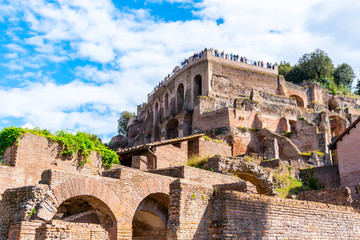 Terrace on Palatine Hill. The best lookout point of Roman Forum, Rome Italy