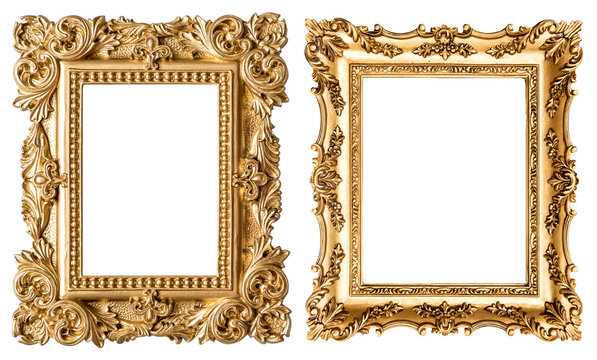 Golden Picture Frame Baroque Style. Vintage Art Object