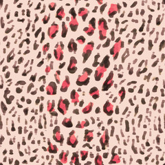 Pink Animal Skin Leopard Seamless Pattern With Beige Background