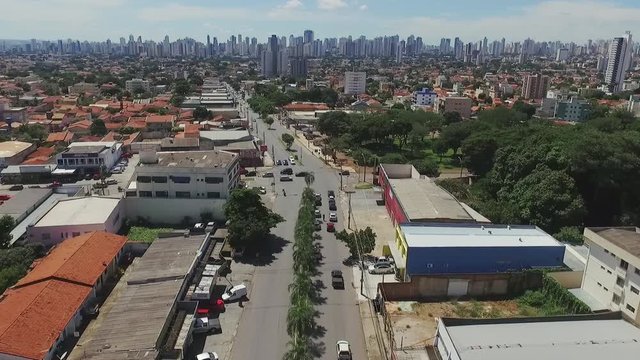 Aerial view of Goiania city, Goias state, Brazil. Lakes, houses and many buildings.