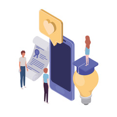 group of people with smartphone screen and email notifications