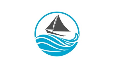 Boat and wave water logo