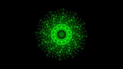 3d Illustration, The dispersion from the center of the green circular pellet has a recursive pattern.