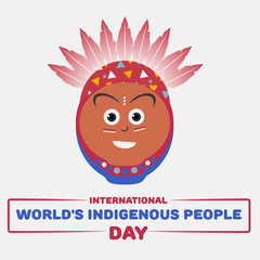 International Day of World's Indigenous People. Vector Flat Illustration of a indigen man with a crown of feathers. Tribal Painting- Man with Feather Crown
