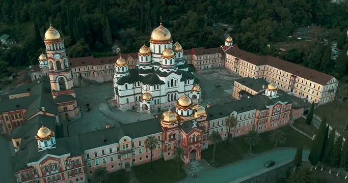 Christian Landmarks of the new Athos monastery. View from drone.