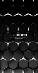 Vertical hexagon background. Gradient color light pattern with dark background technology style. Honeycomb. Vector illustration of light.