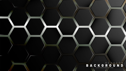 Abstract black hexagon pattern on a technology style of neon gradient background. Honeycomb. Vector illustration