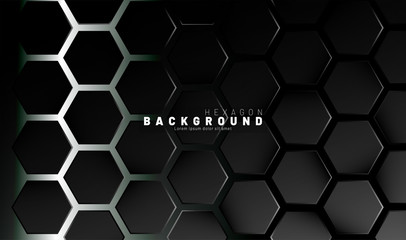 Abstract black hexagon pattern on a technology style of neon gradient background. Honeycomb. Vector illustration