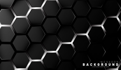 Abstract black hexagon pattern on a technology style of neon gradient background. Honeycomb. Vector illustration