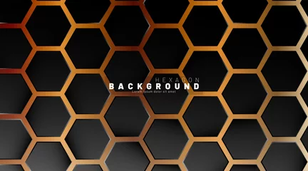Tapeten Abstract black hexagon pattern on a technology style of neon gradient background. Honeycomb. Vector illustration © artnoy