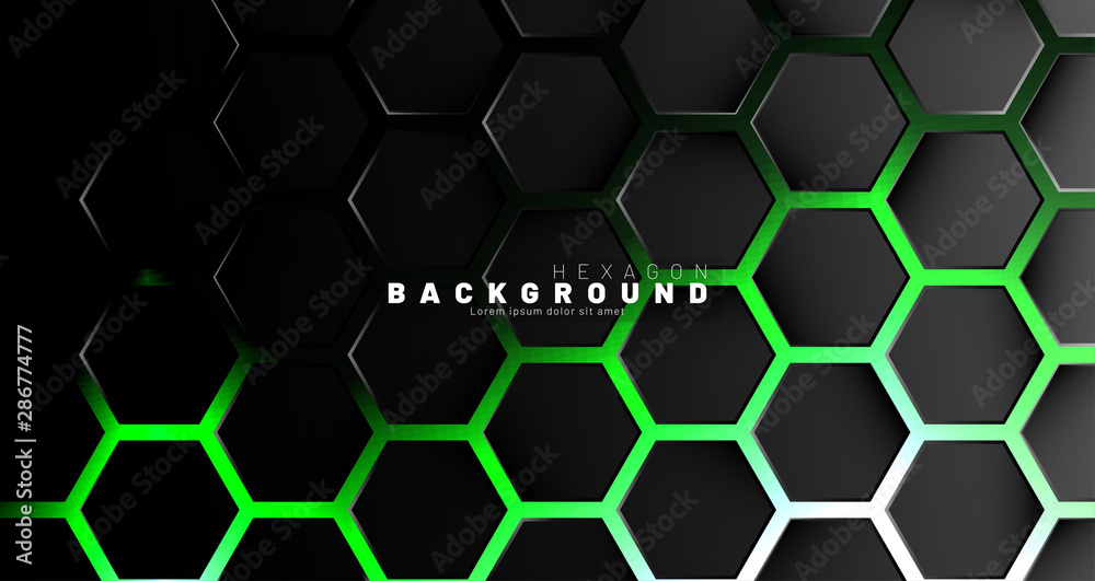 Canvas Prints abstract black hexagon pattern on green neon background technology style. honeycomb. vector illustra