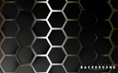Abstract black hexagon pattern on a technology style of neon gradient background. Honeycomb. Vector illustration