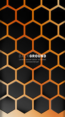 Vertical hexagon background. Gradient color light pattern with dark background technology style. Honeycomb. Vector illustration of light.