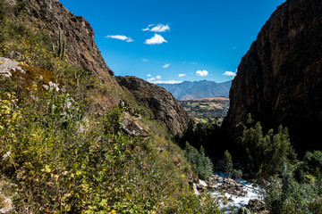 Looking down a canyon in the Cordillera Blanca mountains of Peru.  