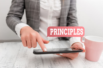 Handwriting text writing Principles. Conceptual photo fundamental truth that serves as the base for...