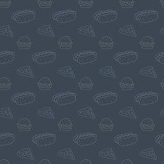 Food Pattern Seamless Background, Bakery, Pizza, Bread, Hot Dog And Hamburger