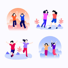 Set bundle of children. Universal children's day icon set. Children play vector illustration.