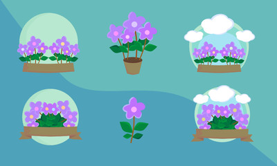 purple flowers icon set