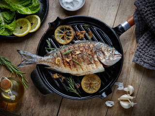 fish on grilling pan