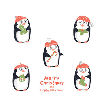 Stickers lovely penguins ready for Christmas. Christmas preparations