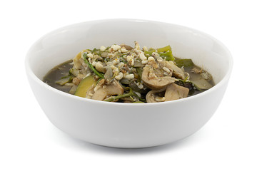 bamboo shoot soup with ant eggs isolated on white background