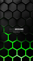 Vertical hexagon background. Gradient color light pattern with dark background technology style. Honeycomb. Vector illustration of light.