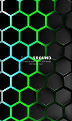 Vertical hexagon background. Gradient color light pattern with dark background technology style. Honeycomb. Vector illustration of light.