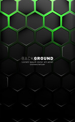 Vertical hexagon background. Gradient color light pattern with dark background technology style. Honeycomb. Vector illustration of light.