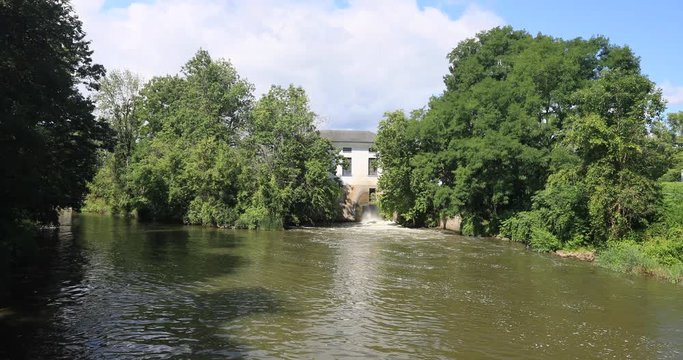 Erie Canal New York Palmyra Lock 29 Palmyra power house. Pioneer engineering wonder. 363 miles long man made waterway built in 1817. Transport of cargo from eastern ports and cities.