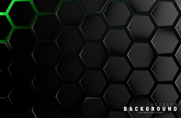 Abstract black hexagon pattern on green neon background technology style. Honeycomb. Vector illustration