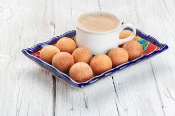 Fritters on the table, typical Colombian food, close-up image