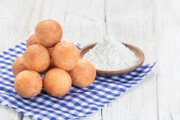 Fritters on the table, typical Colombian food, close-up image