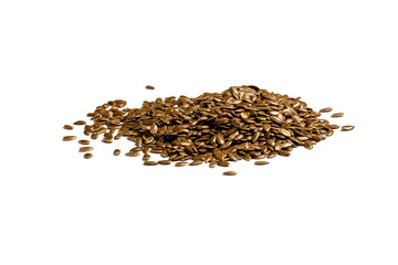 Heap of linseeds, flax seeds on white background.