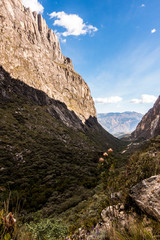 Fototapeta premium Lookng out a canyon in the Cordillera Blanca mountains of Peru. 
