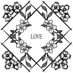 Template for you greeting card love, with ornamental of leaf floral frame. Vector