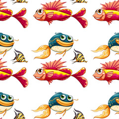 Seamless pattern tile cartoon with fish