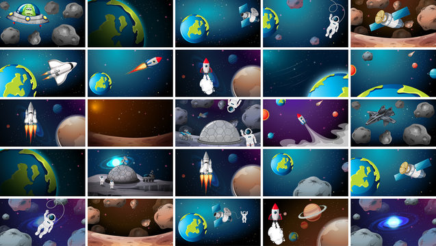 Large set of different space scenes