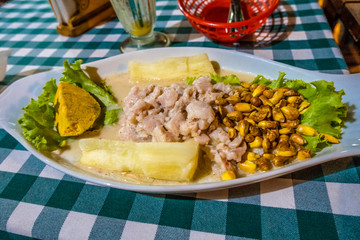 Peruvian ceviche on a fish plate