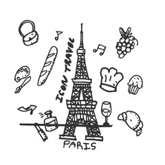 Set Paris hand drawn objects or icons isolated on white background. symbols